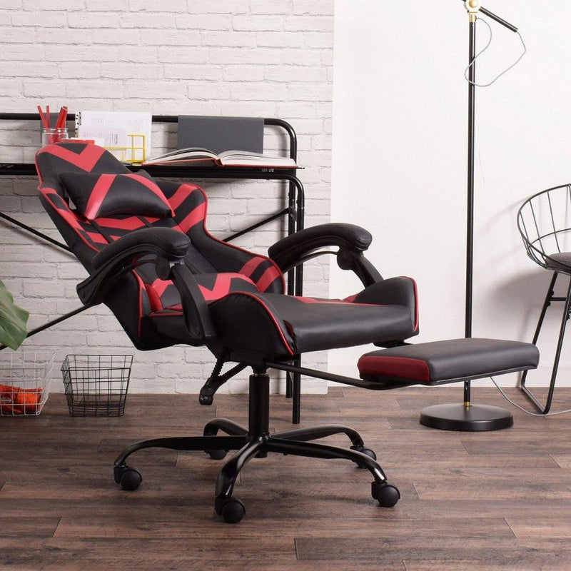 Gaming Office High Back Computer Leather Desk Mesh Ergonomic 180 Degrees Adjustable Swivel Task Chair with Headrest and Lumbar Support, & Footrest , Red