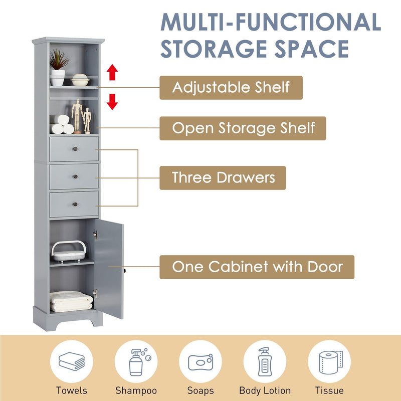 Grey Tall Bathroom Cabinet, FreestandingStorage Cabinet with 3 Drawers and Adjustable Shelf, MDF Board with Painted Finish - Urban Living Furniture (Los Angeles, CA)