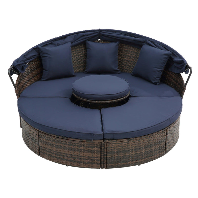 Rattan Round Lounge With Canopy Bali Canopy Bed Outdoor, Wicker Outdoor Sofa Bed with lift coffee table - Urban Living Furniture (Los Angeles, CA)