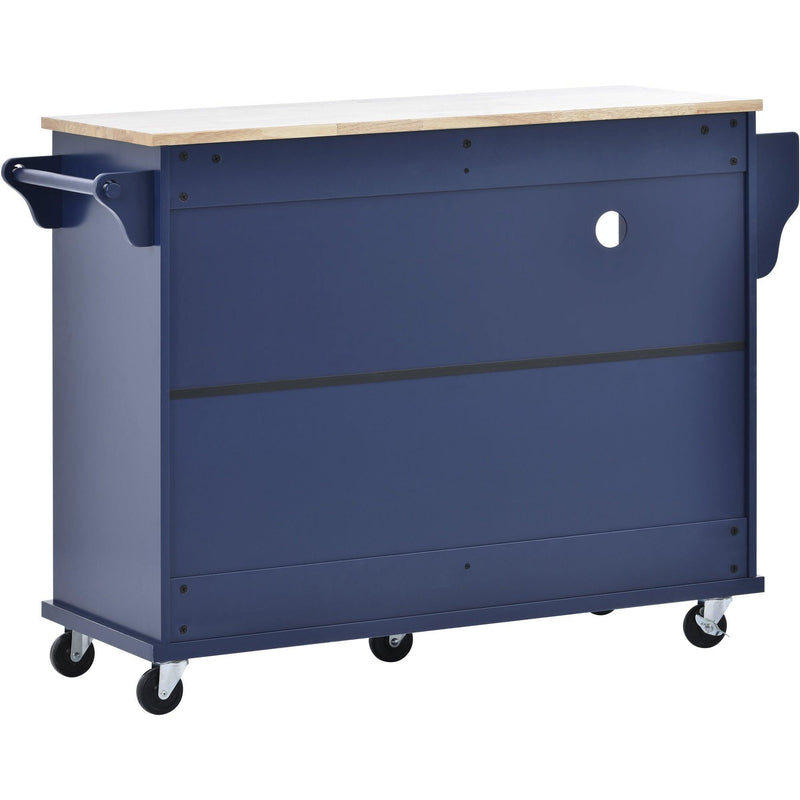 Kitchen Island Cart withStorage Cabinet and Two Locking Wheels,Solid wood desktop,Microwave cabinet,Floor Standing Buffet Server Sideboard for Kitchen Room,Dining Room,, Bathroom（Dark blue） - Urban Living Furniture (Los Angeles, CA)