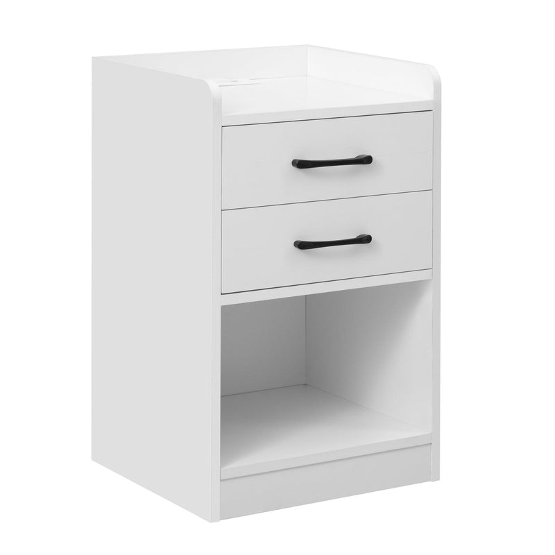 Nightstand with 2 Drawers and Cabinet,USB Charging Ports,Wireless Charging and Remote Control LED Light-White - Urban Living Furniture (Los Angeles, CA)