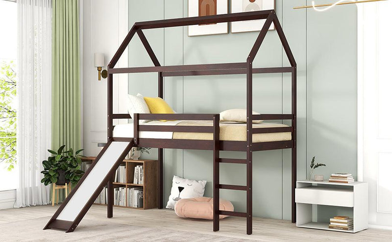 Twin Loft Bed with Slide, House Bed with Slide,Gray - Urban Living Furniture (Los Angeles, CA)