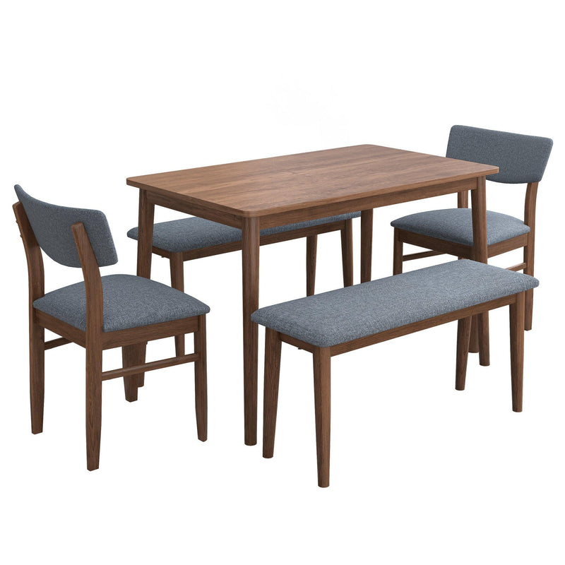 Modern Dining Table Set with 2 Benches and 2 Chairs Fabric Cushion for 6 All Rubber wood Kitchen Dining Table for Dining Room Small Space Grey - Urban Living Furniture (Los Angeles, CA)