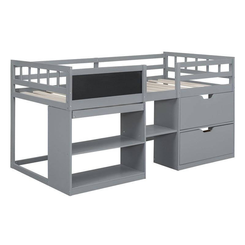 Twin Size Low Loft Bed with Rolling Desk, Shelf and Drawers - Gray - Urban Living Furniture (Los Angeles, CA)