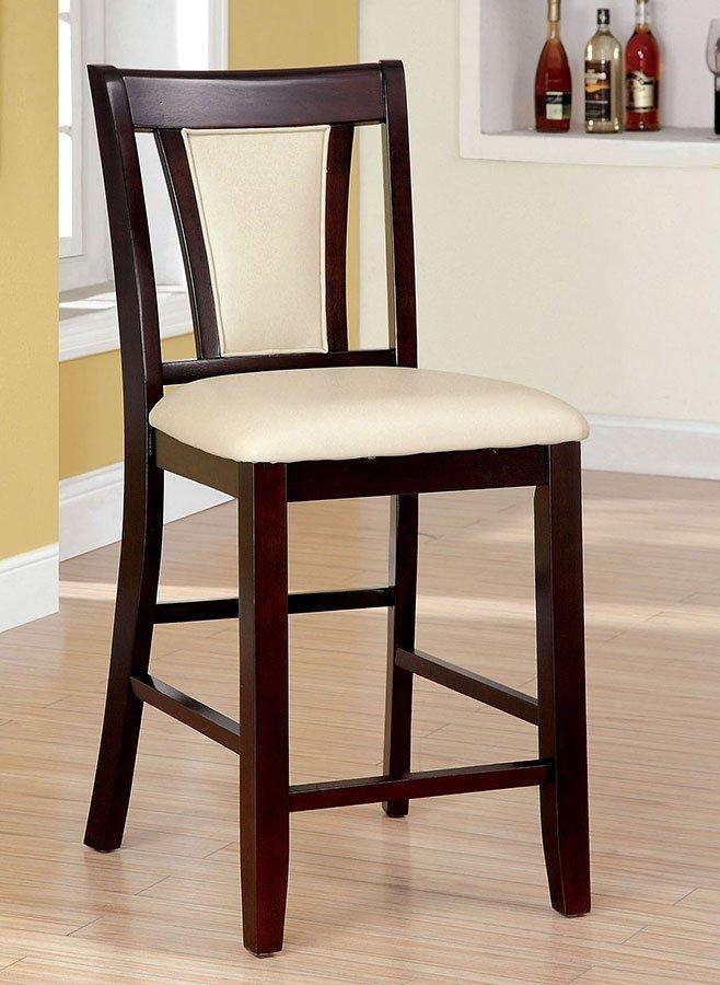 Contemporary Set of 2 Counter Height Chairs Dark Cherry And Ivory Solid wood Chair Padded Leatherette Upholstered Seat Kitchen Dining Room Furniture
