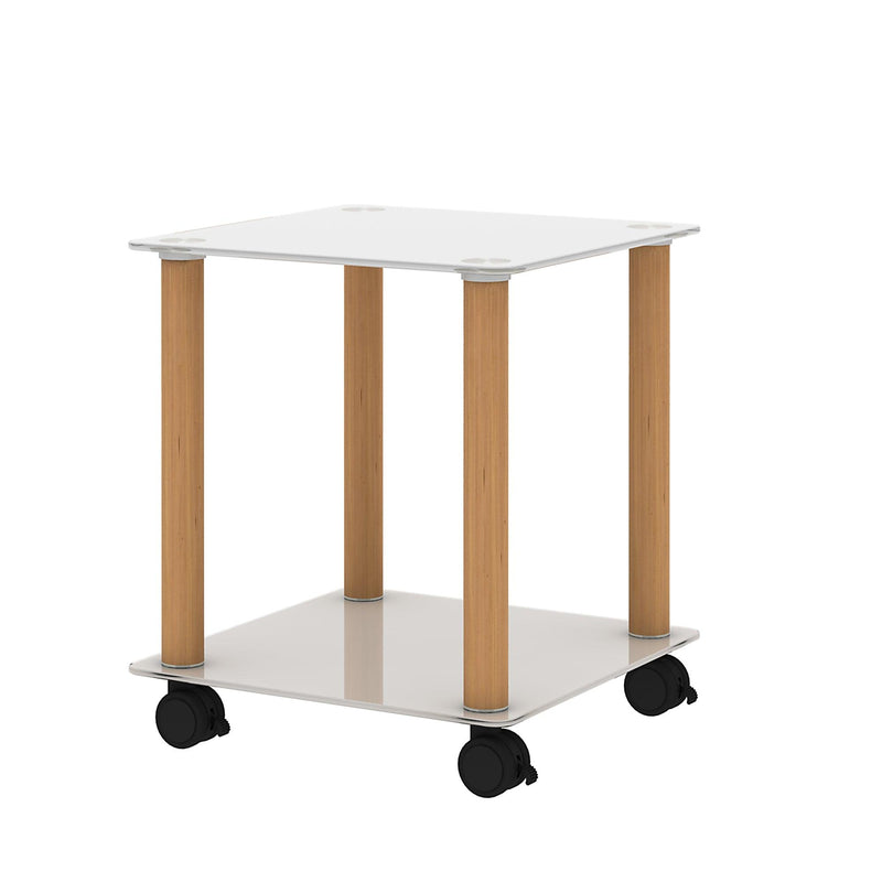 1-Piece White+Oak Side Table , 2-Tier Space End Table ,Modern Night Stand, Sofa table, Side Table withStorage Shelve