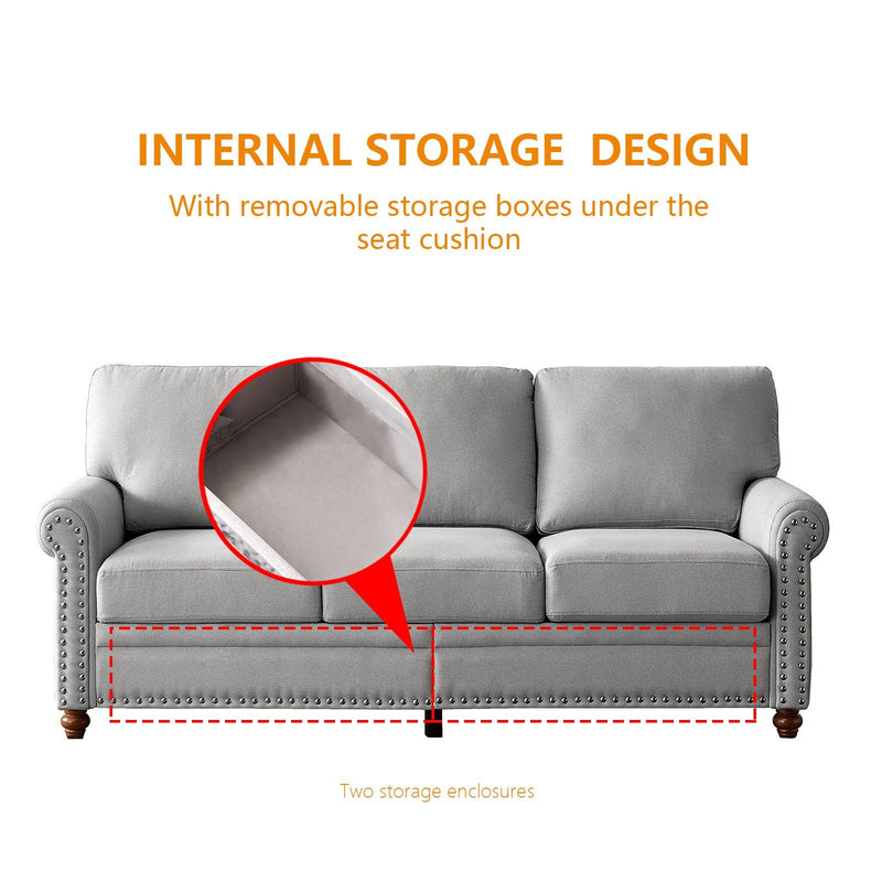 Linen Fabric Upholstery withStorage Sofa 1+2+3 Sectional (Grey) - Urban Living Furniture (Los Angeles, CA)