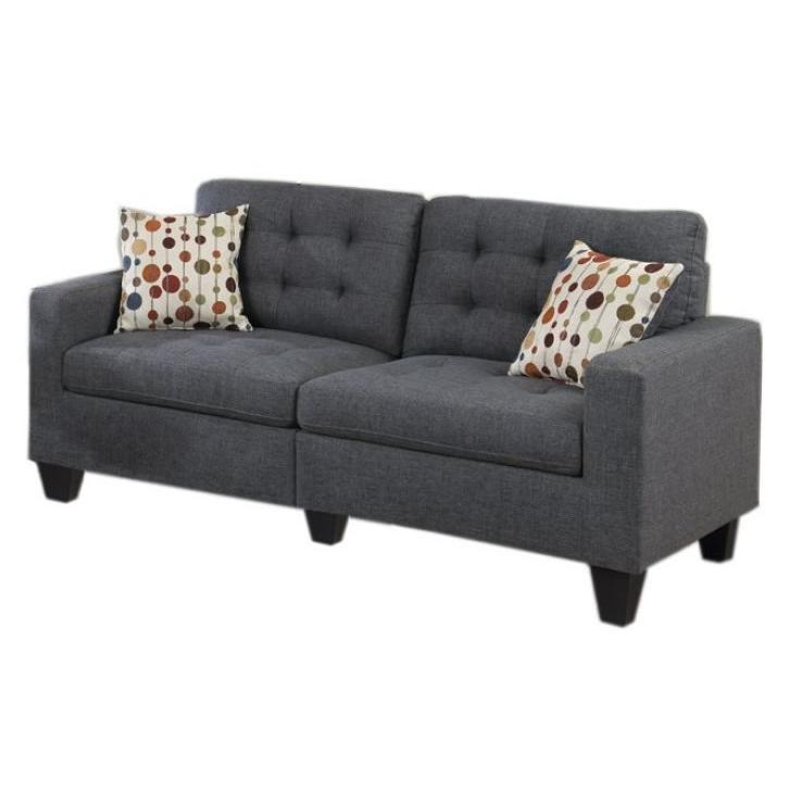 Living Room Furniture 2pc Sofa Set Blue Grey Polyfiber Tufted Sofa Loveseat w Pillows Cushion Couch Solid pine