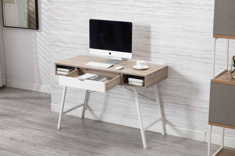 Julia Light Brown Oak and White Desk with Drawer and 2 Compartments - Urban Living Furniture (Los Angeles, CA)