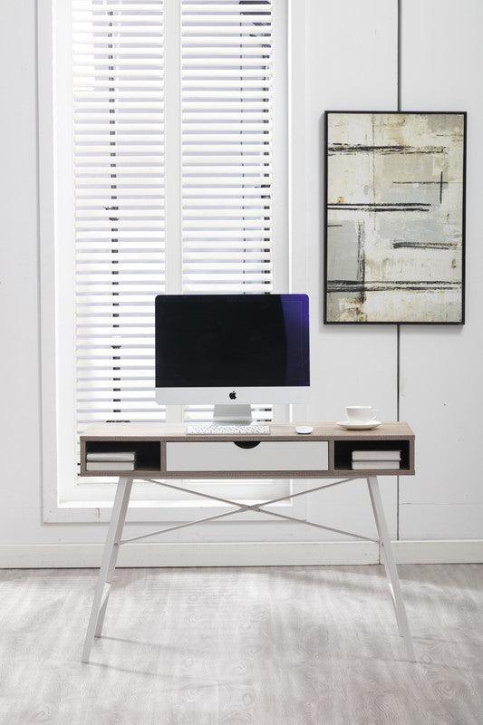 Julia Light Brown Oak and White Desk with Drawer and 2 Compartments - Urban Living Furniture (Los Angeles, CA)