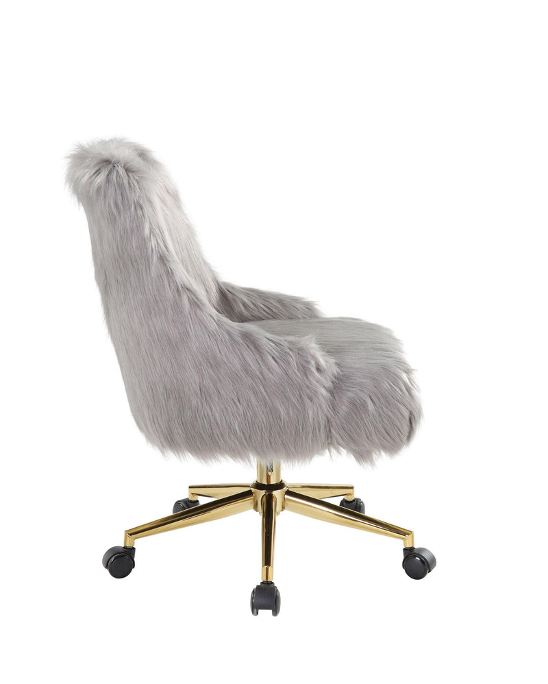 ACME Arundell II Office Chair in Gray Faux Fur & Gold Finish OF00123