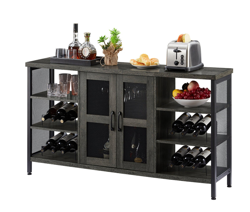 Industrial Wine Bar Cabinet, LiquorStorage Credenza, Sideboard with Wine Racks & Stemware Holder (Dark Grey, 55.12''w x 13.78''d x 30.31' ' h)