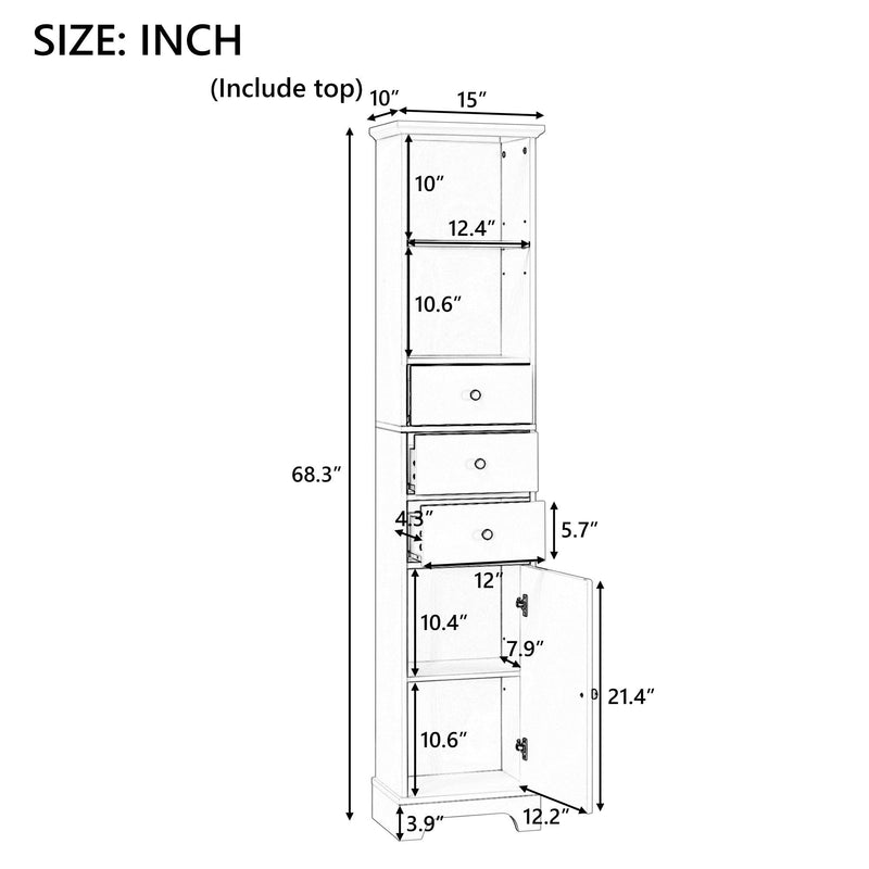 White Tall Bathroom Cabinet, FreestandingStorage Cabinet with 3 Drawers and Adjustable Shelf, MDF Board with Painted Finish - Urban Living Furniture (Los Angeles, CA)