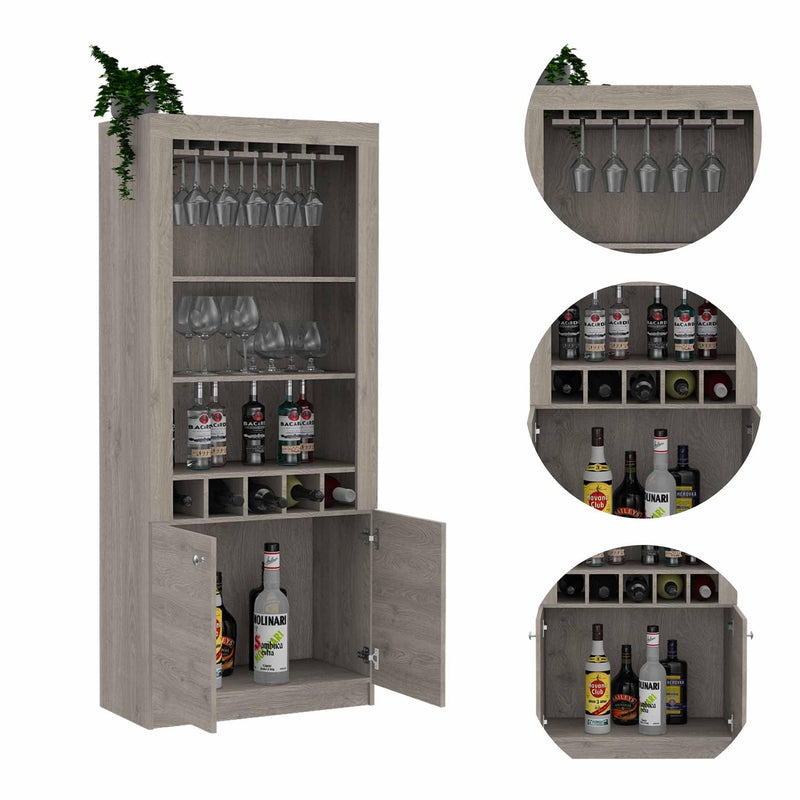Plympton 3-Shelf Rectangle 5-Bottle Bar Cabinet  Light Gray