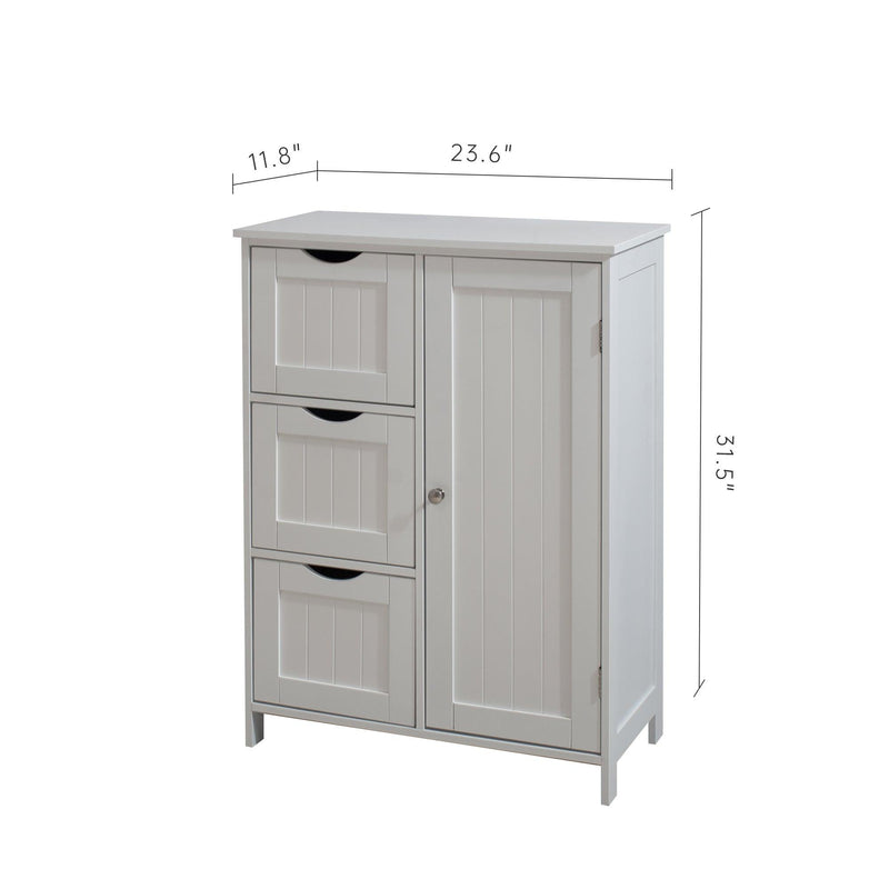 White Bathroom FloorStorage Cabinet, Wooden FreestandingStorage Cabinet, SideStorage Organizer with 1 Cupboard and 3 Drawers - Urban Living Furniture (Los Angeles, CA)