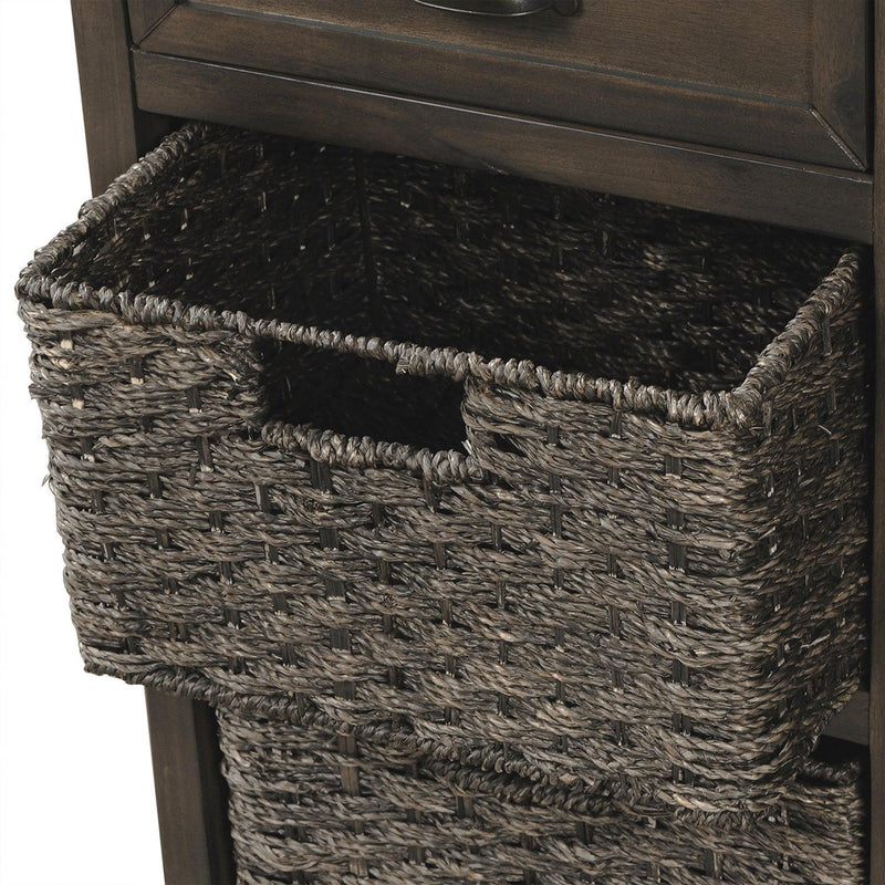 RusticStorage Cabinet with Two Drawers and Four  Classic Rattan Basket for Dining Room/Living Room (Brown Gray)