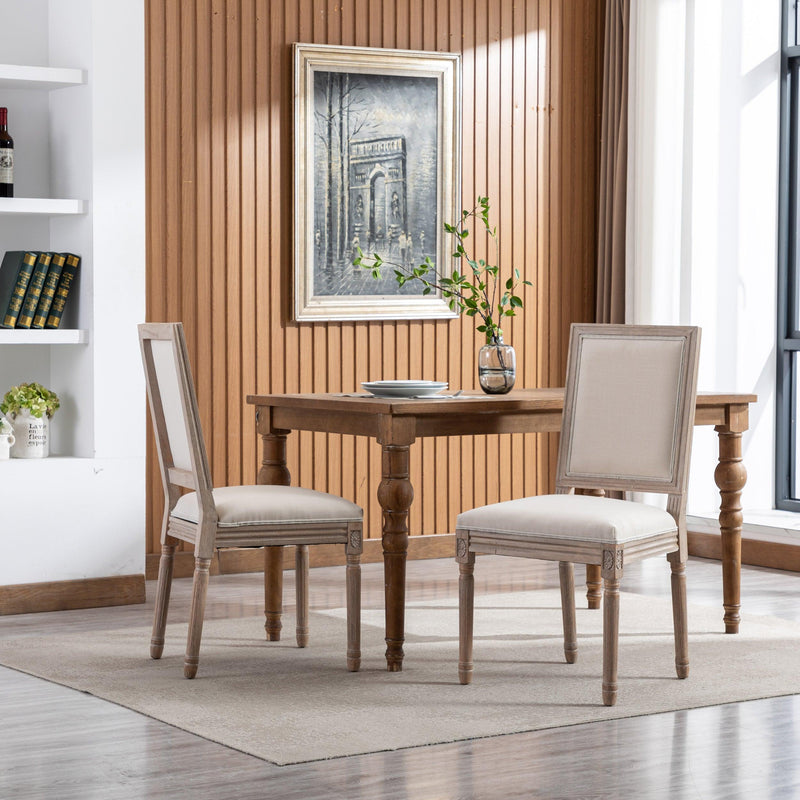 French Style Solid Wood Frame Linen Fabric Antique Painting Dining Chair ,Seat of 2,Cream - Urban Living Furniture (Los Angeles, CA)