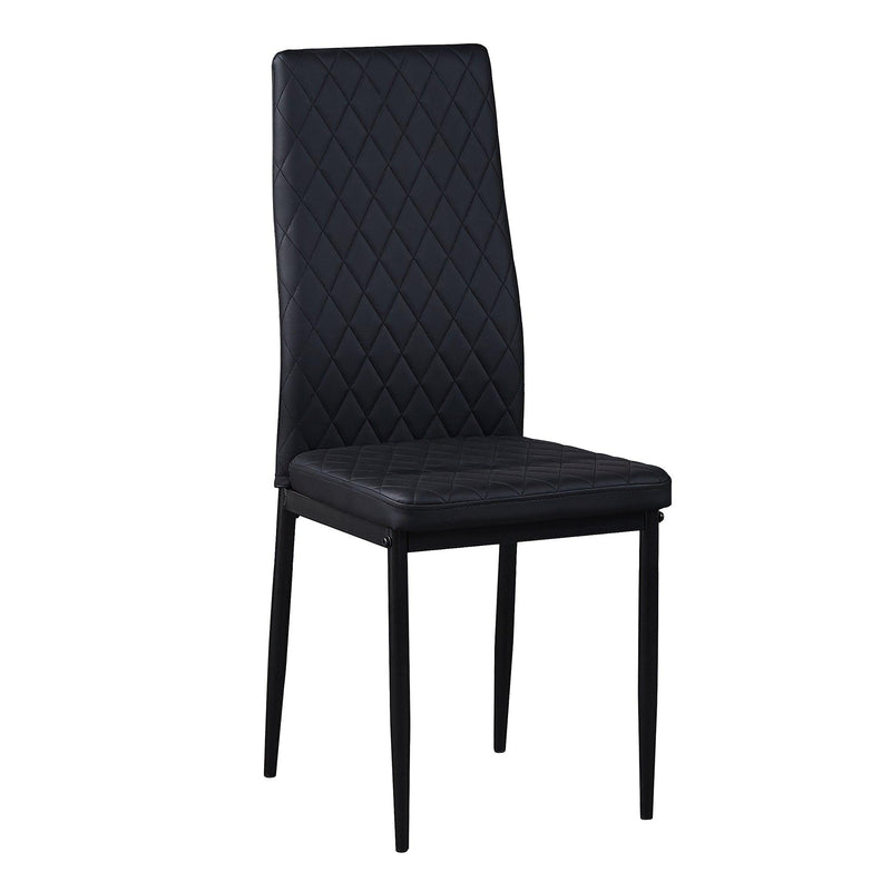 BlackModern minimalist dining chair fireproof leather sprayed metal pipe diamond grid pattern restaurant home conference chair set of 6