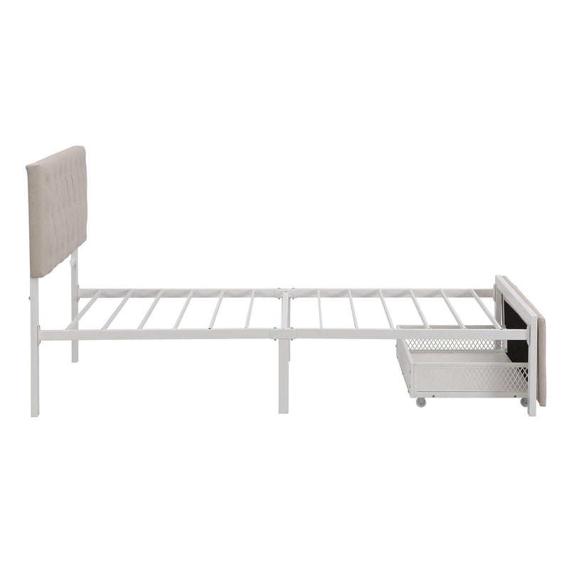 Twin SizeStorage Bed Metal Platform Bed with a Big Drawer - Beige
