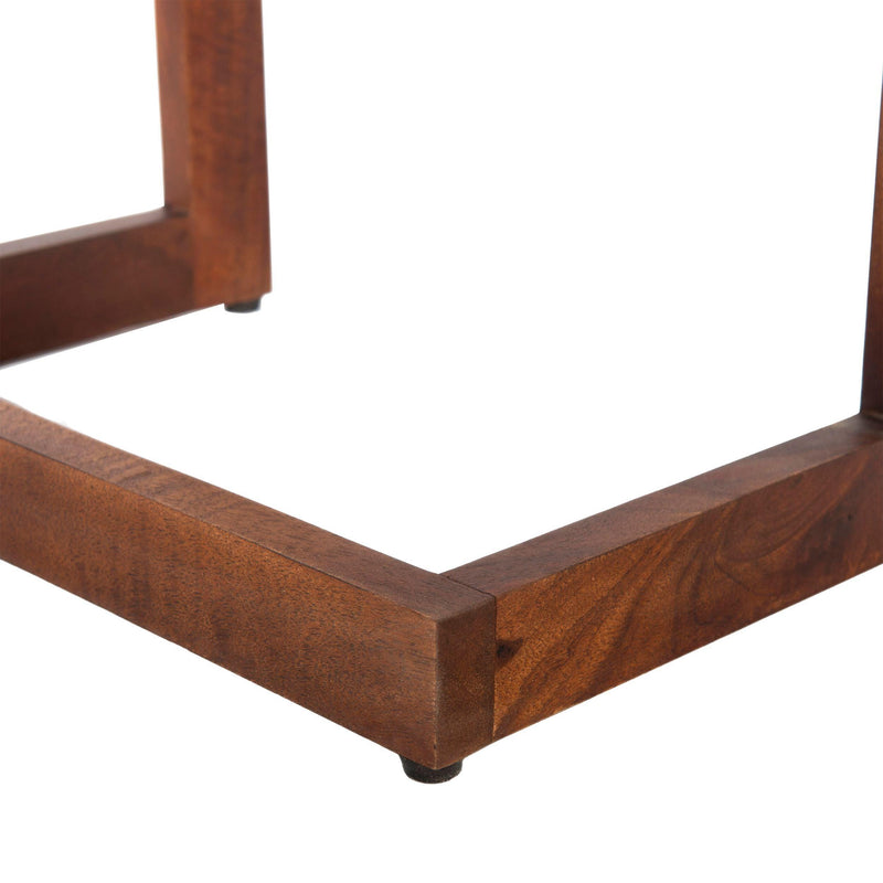 26 Inch Handcrafted ManWood Side End Table, Open Design Base, Dark Brown