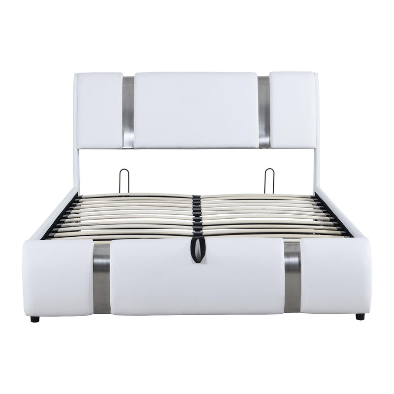 Full Size Upholstered Faux Leather Platform bed with a HydraulicStorage System, White - Urban Living Furniture (Los Angeles, CA)