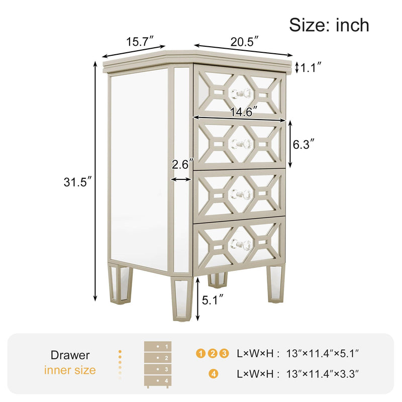 Elegant Mirrored 4-Drawer Chest with Golden LinesStorage Cabinet for Living Room, Hallway, Entryway