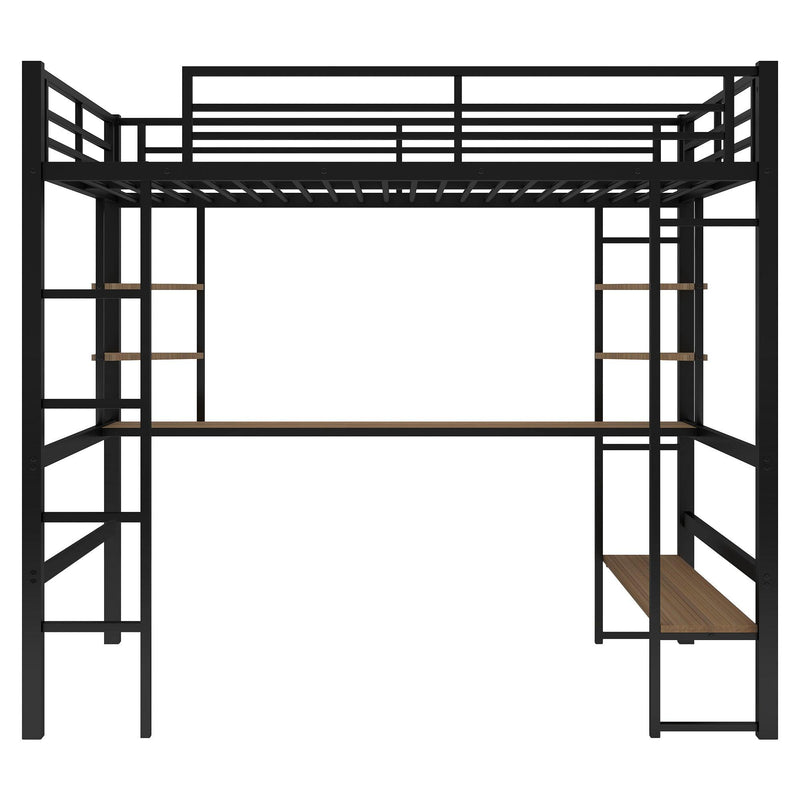 Full Size Loft Metal&MDF Bed with Long Desk and Shelves,Black - Urban Living Furniture (Los Angeles, CA)