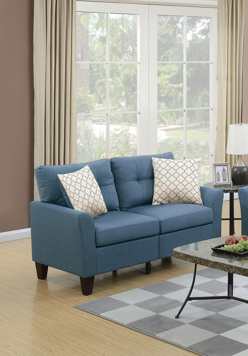 Living Room Furniture 2pc Sofa Set Sofa And Loveseat Blue Glossy Polyfiber Plywood Solid pine - Urban Living Furniture (Los Angeles, CA)