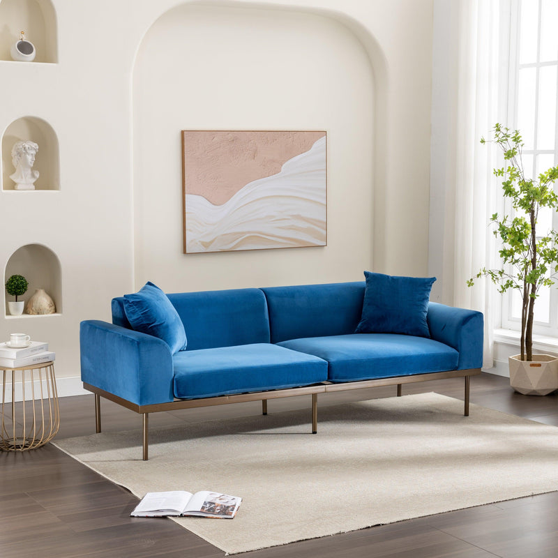 Modern Velvet Sofa with Metal Legs,Loveseat Sofa Couch with Two Pillows for Living Room and Bedroom,Blue - Urban Living Furniture (Los Angeles, CA)