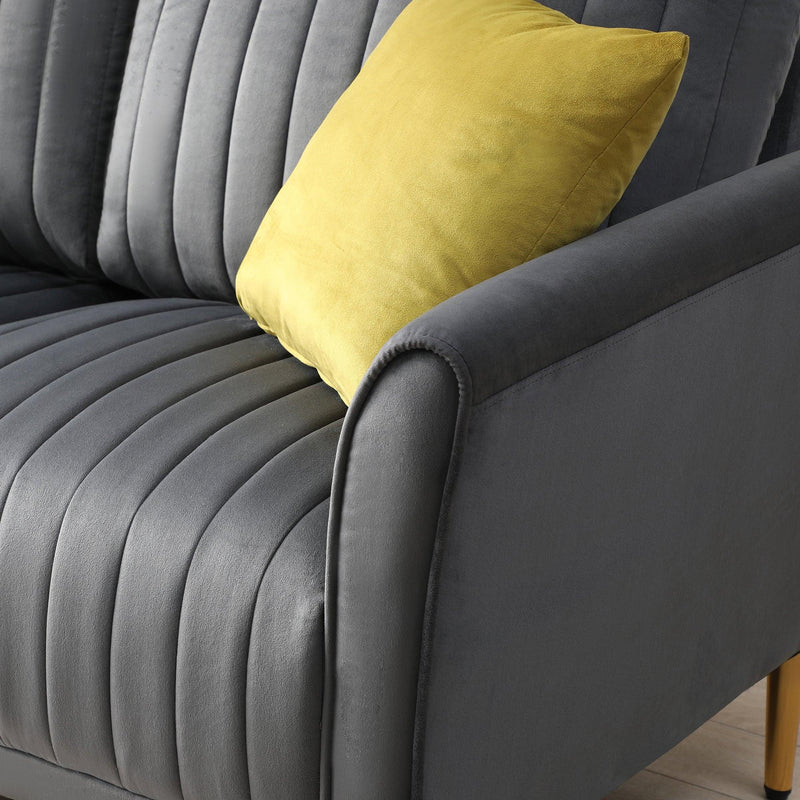 Channel Tufted Velvet Round Arm Sofa Living Room Armchair Grey
