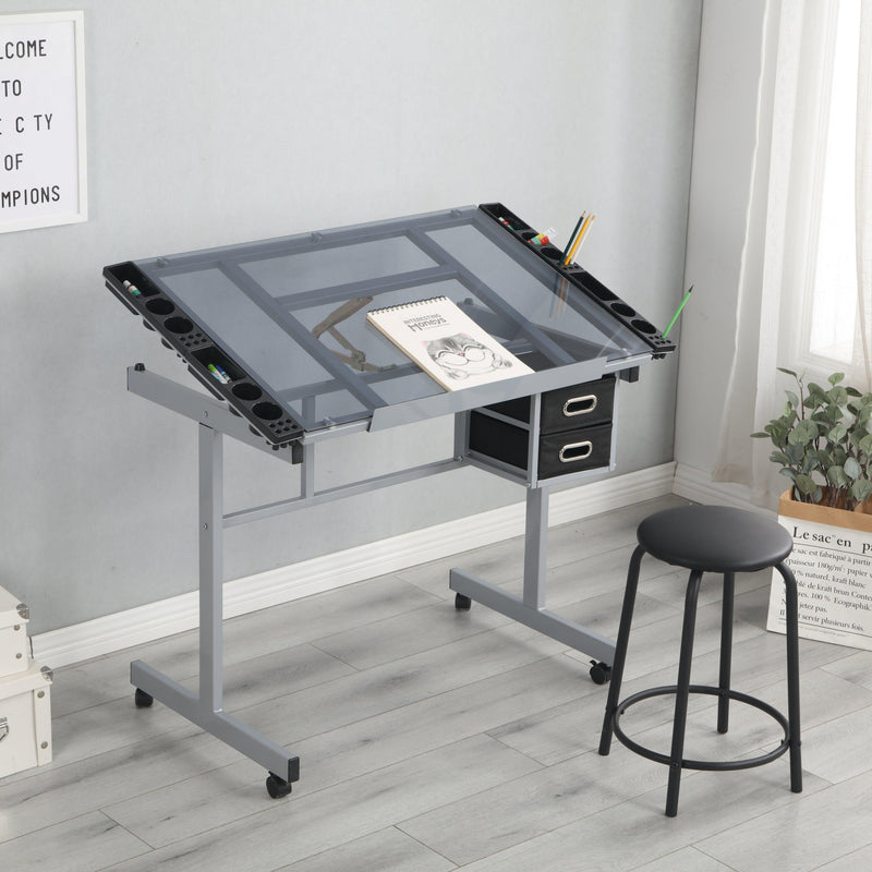 Adjustable Art Drawing Desk Craft Station Drafting   with 2 Non-woven fabric Slide Drawers and 4 Wheels - Urban Living Furniture (Los Angeles, CA)