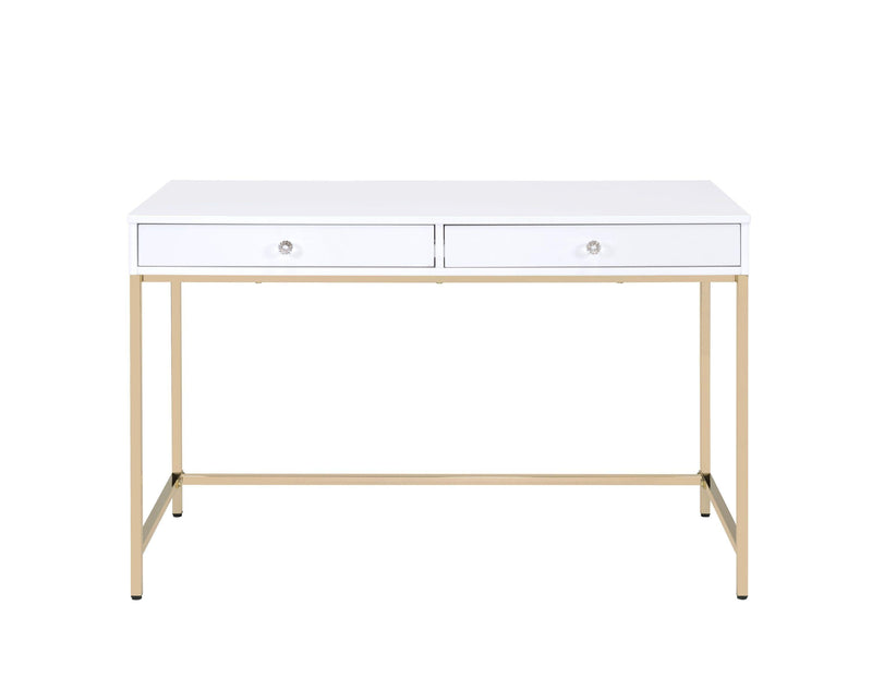 ACME Ottey Vanity Desk  in White High Gloss & Gold Finish AC00899 - Urban Living Furniture (Los Angeles, CA)