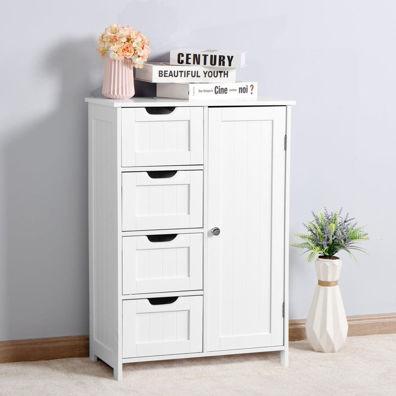 White BathroomStorage Cabinet, Floor Cabinet with Adjustable Shelf and Drawers - Urban Living Furniture (Los Angeles, CA)