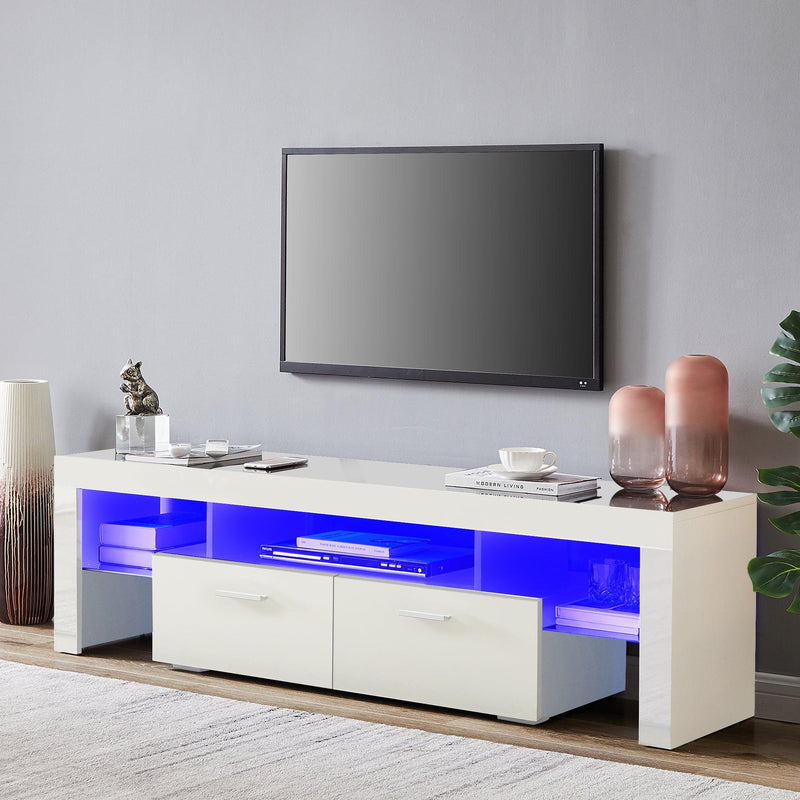 20 minutes quick assemble,White morden TV Stand with LED Lights,high glossy front TV Cabinet,can be assembled in Lounge Room, Living Room or Bedroom,color:WHITE - Urban Living Furniture (Los Angeles, CA)