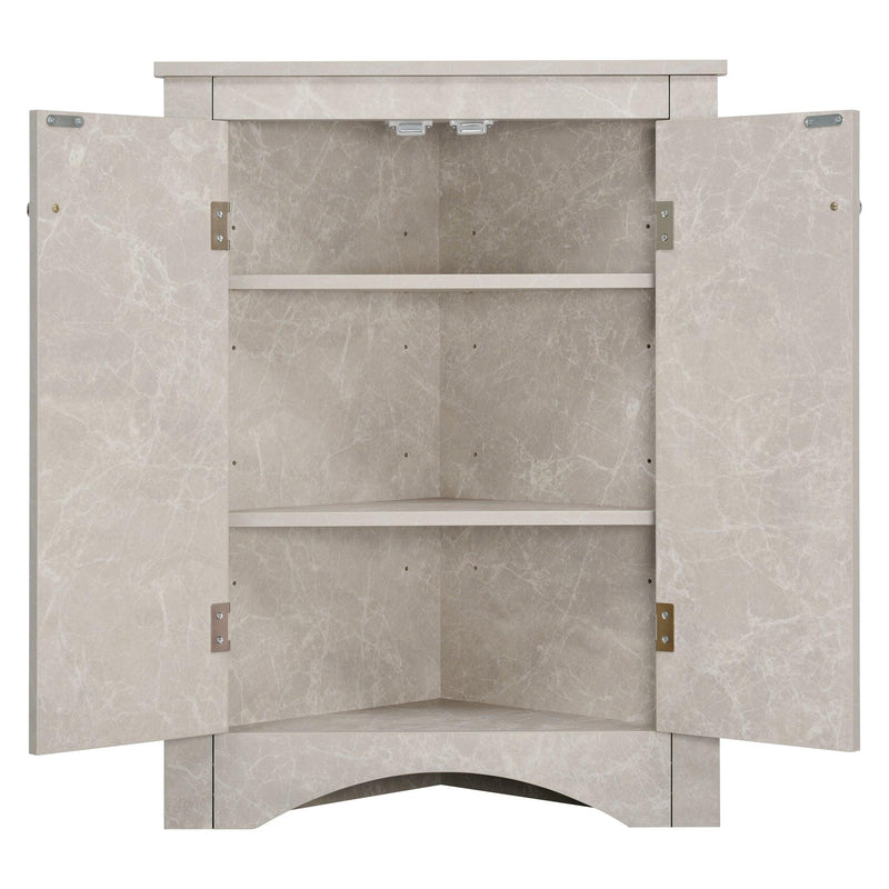 White Marble Triangle BathroomStorage Cabinet with Adjustable Shelves, Freestanding Floor Cabinet for Home Kitchen - Urban Living Furniture (Los Angeles, CA)