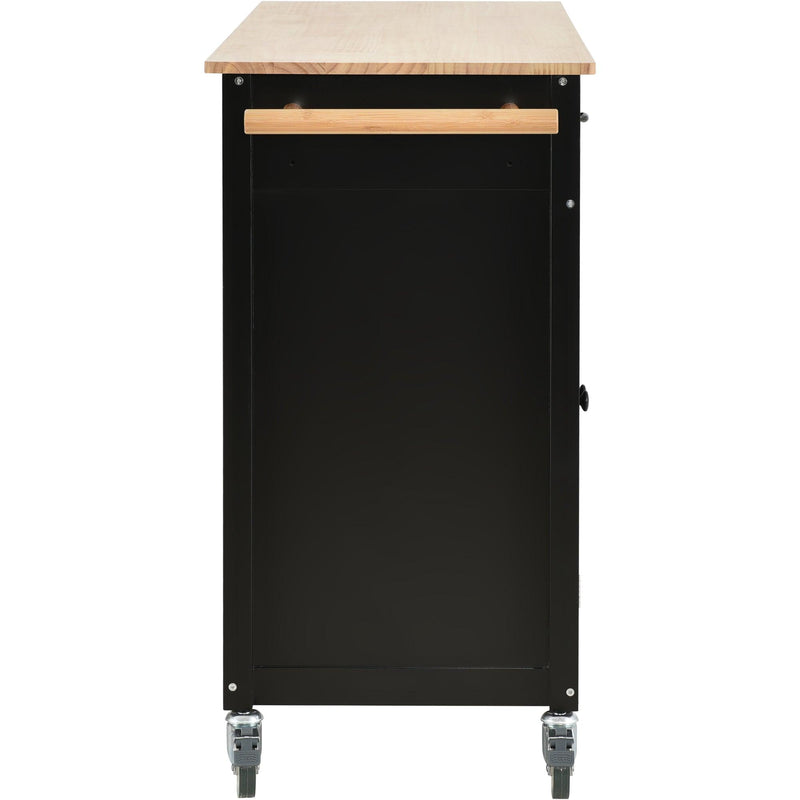 Kitchen Island Cart with Solid Wood Top and Locking Wheels，54.3 Inch Width，4 Door Cabinet and Two Drawers，Spice Rack, Towel Rack （Black）