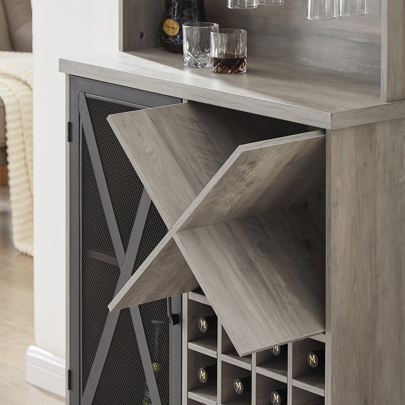 Farmhouse Wine Cabinet , Large Capacity Kitchen SideboardStorage Cabinet With Wine Rack And Glass Holder, Adjustable Shelf And 16 Square Compartments (Gray, 31.50" W*13.4" D*71.06"H) - Urban Living Furniture (Los Angeles, CA)