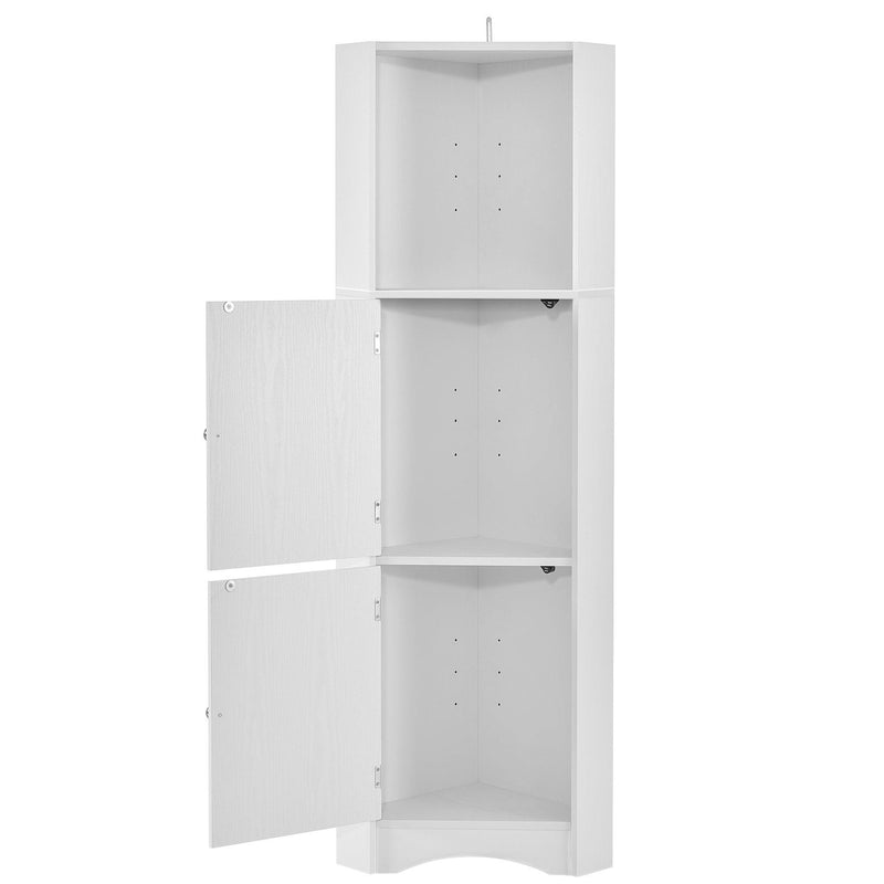 Tall Bathroom Corner Cabinet, FreestandingStorage Cabinet with Doors and Adjustable Shelves, MDF Board, White