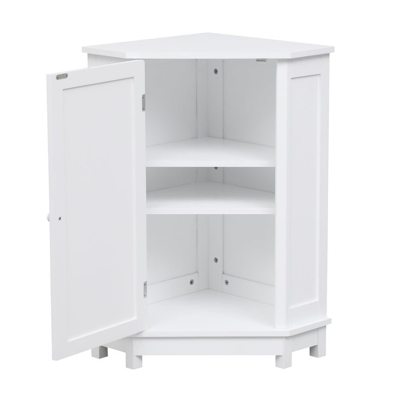 White Bathroom Cabinet Triangle CornerStorage Cabinet with Adjustable ShelfModern Style MDF Board