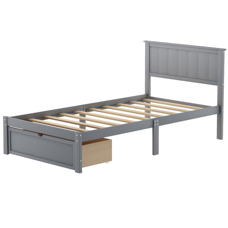 Twin Size Platform Bed with Under-bed Drawer, Gray - Urban Living Furniture (Los Angeles, CA)