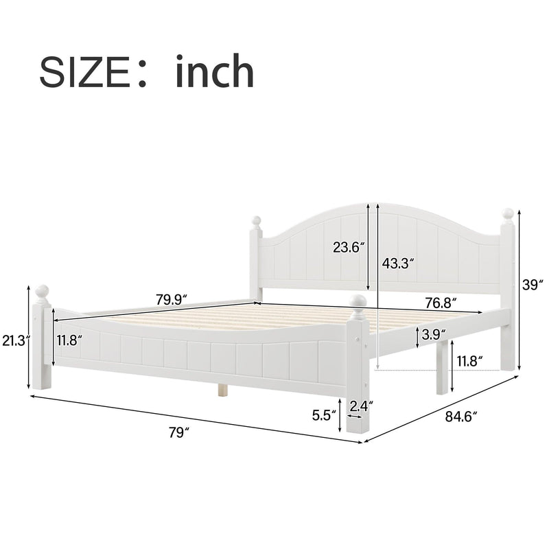 Traditional Concise Style White Solid Wood Platform Bed, No Need Box Spring, King - Urban Living Furniture (Los Angeles, CA)