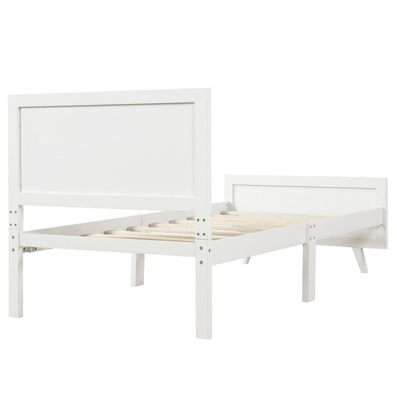 Wood Platform Bed Twin Bed Frame Mattress Foundation with Headboard and Wood Slat Support (White) - Urban Living Furniture (Los Angeles, CA)