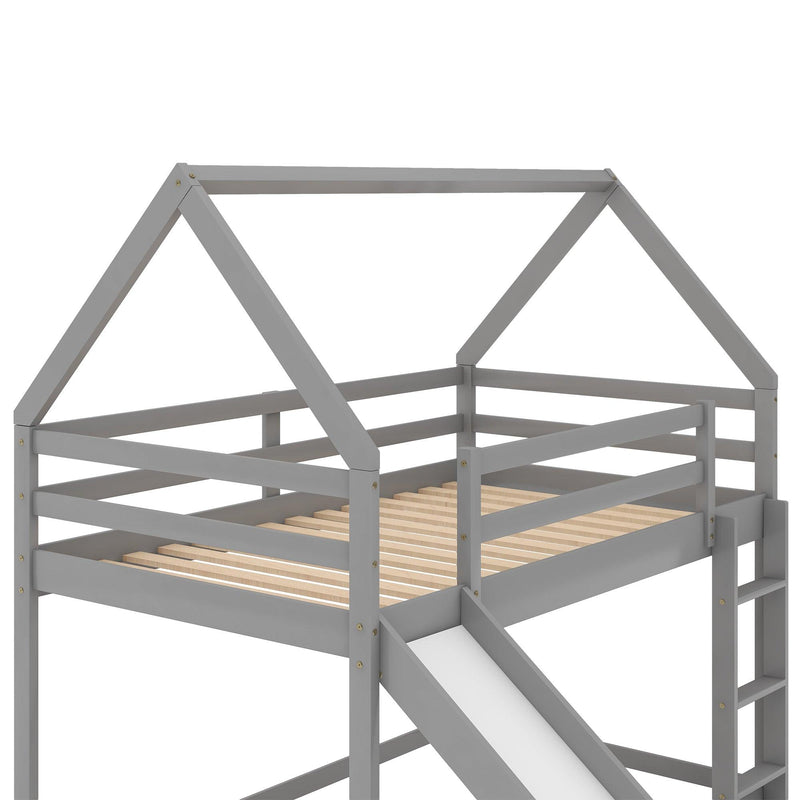 Twin Size Bunk House Bed with Slide and Ladder,Gray - Urban Living Furniture (Los Angeles, CA)