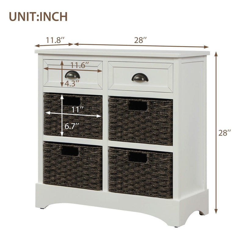 RusticStorage Cabinet with Two Drawers and Four  Classic Rattan Basket for Dining Room/Living Room (White) - Urban Living Furniture (Los Angeles, CA)