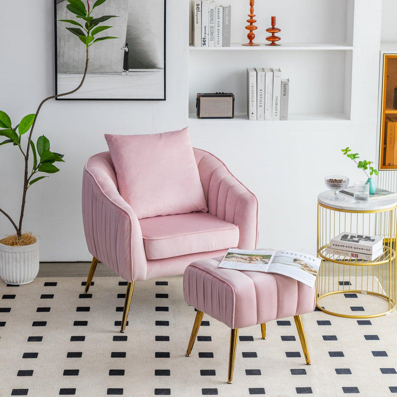 Velvet Accent Chair,Modern Barrel Chair with Ottoman, Arm Pub Chair for Living Room/Bedroom/Nail Salon, Blush Pink, Golden Finished, Suitable for Small Spaces - Urban Living Furniture (Los Angeles, CA)