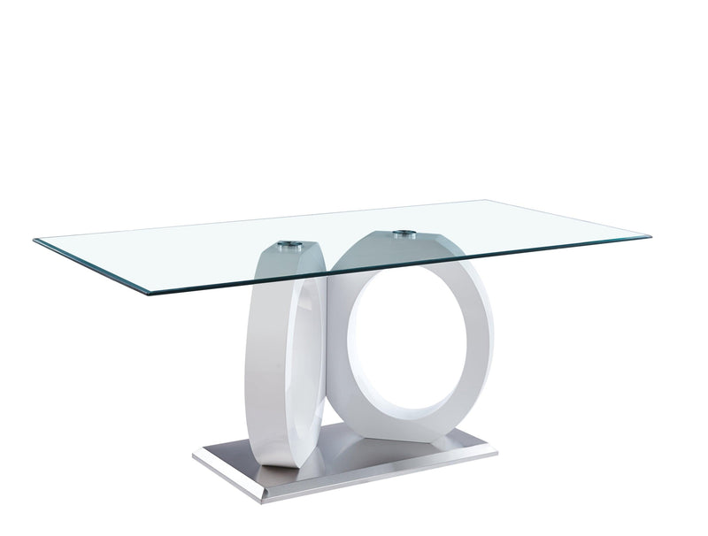 Modern Design Tempered Glass Dining Table with White MDF Middle Support and Stainless Steel Base - Urban Living Furniture (Los Angeles, CA)