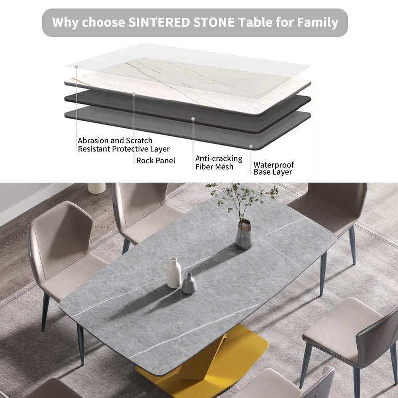 70.87"Modern artificial stone gray curved golden metal leg dining table-can accommodate 6-8 people - Urban Living Furniture (Los Angeles, CA)