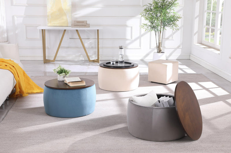 Round Ottoman Set withStorage, 2 in 1 combination, Round Coffee Table, Square Foot Rest Footstool for Living Room Bedroom Entryway Office