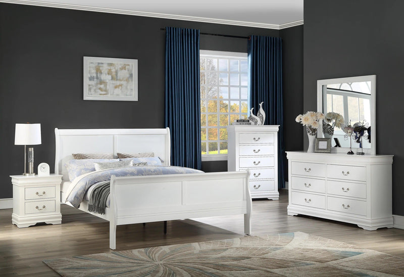 Louis Phillipe White Finish Queen Size Panel Sleigh Bed Solid Wood Wooden Bedroom Furniture - Urban Living Furniture (Los Angeles, CA)