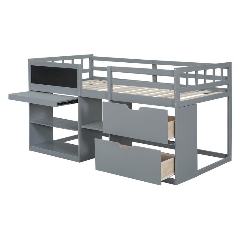 Twin Size Low Loft Bed with Rolling Desk, Shelf and Drawers - Gray - Urban Living Furniture (Los Angeles, CA)